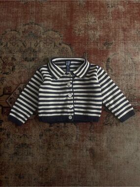 Vintage 90’s GAP Navy and White Striped 100% Cotton Cardigan
